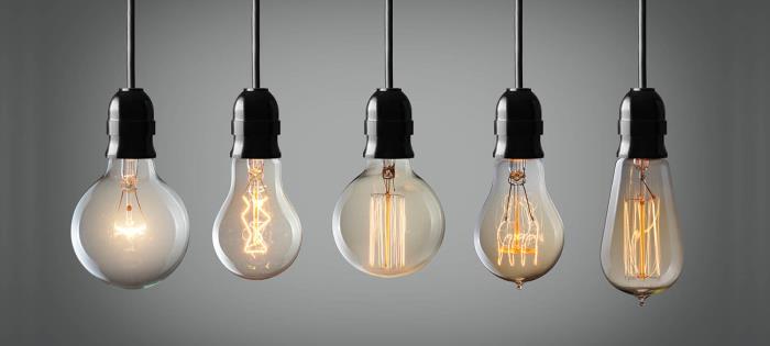 Various hanging lightbulbs